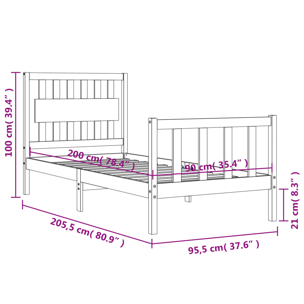 vidaXL Sengeramme med hodegavl hvit 90x200 cm heltre