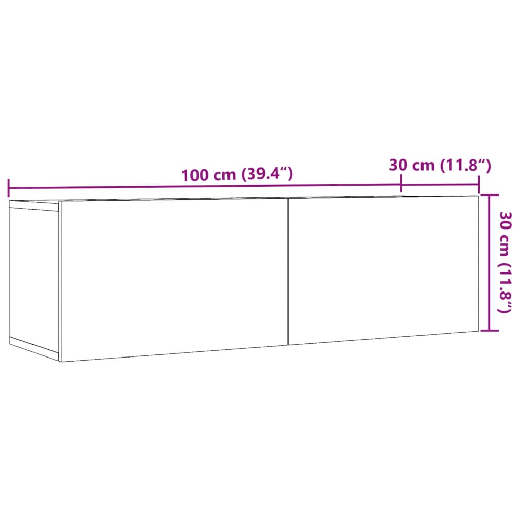 vidaXL Veggmonterte TV-benker 2 stk artisan eik 100x30x30 cm