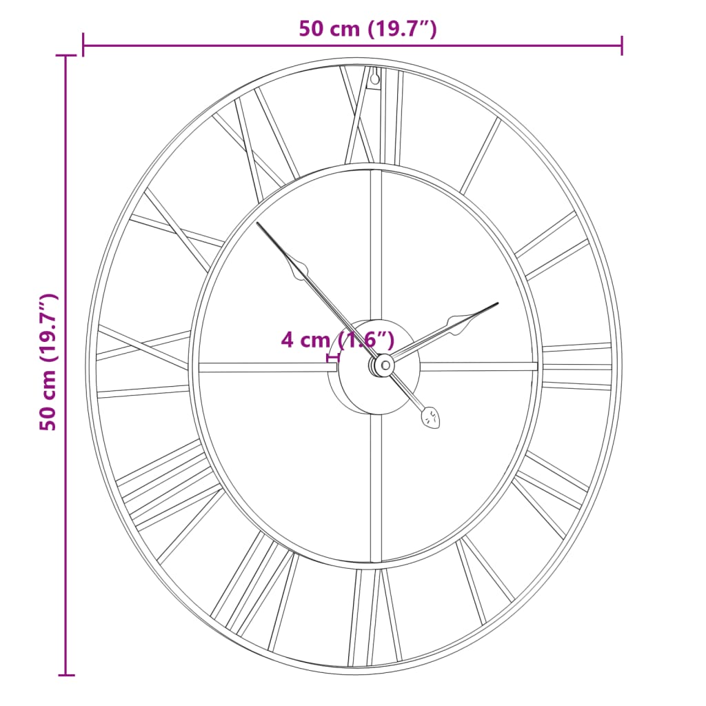 vidaXL Veggklokke svart Ø50 cm jern