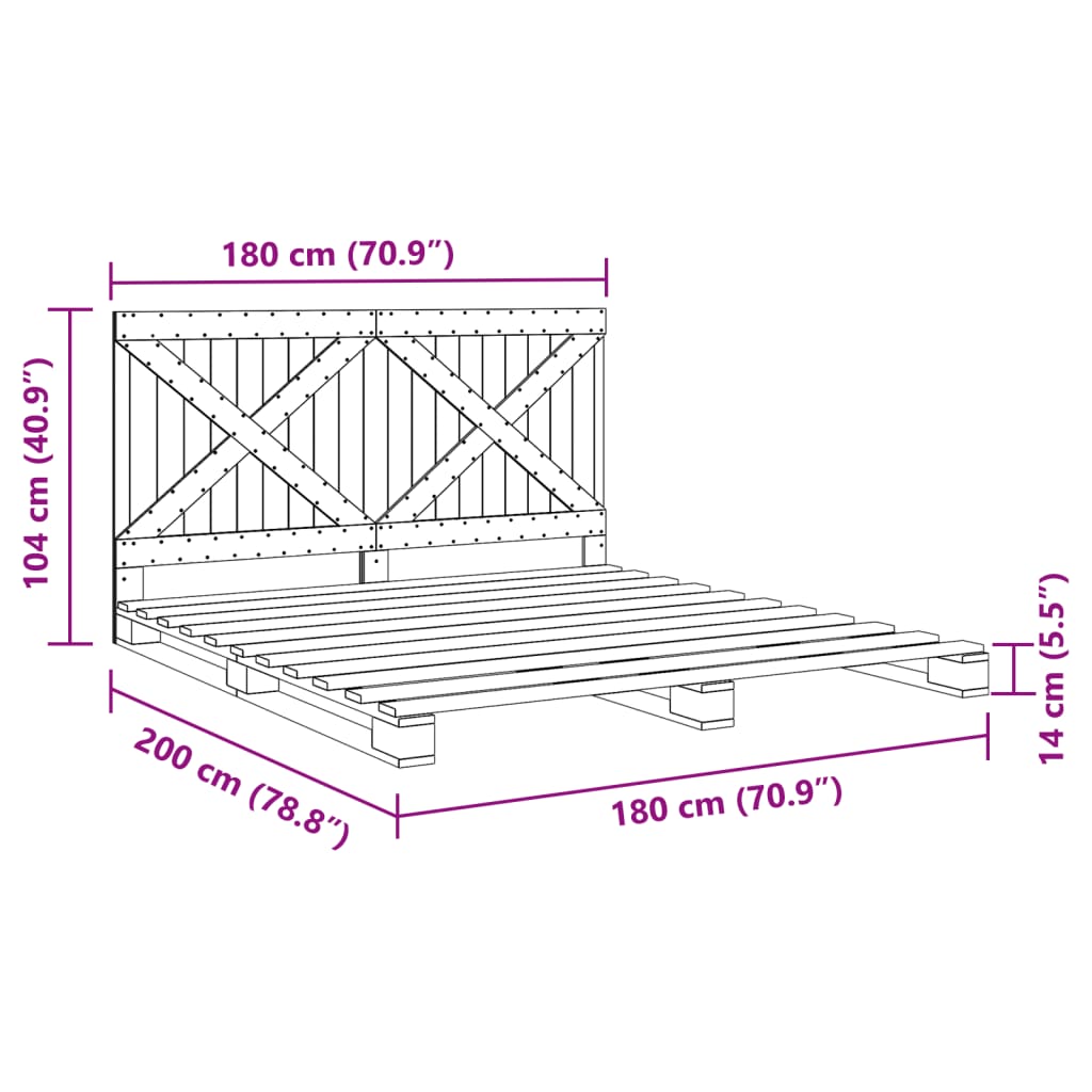 vidaXL Sengeramme med hodegavl 180x200 cm heltre furu