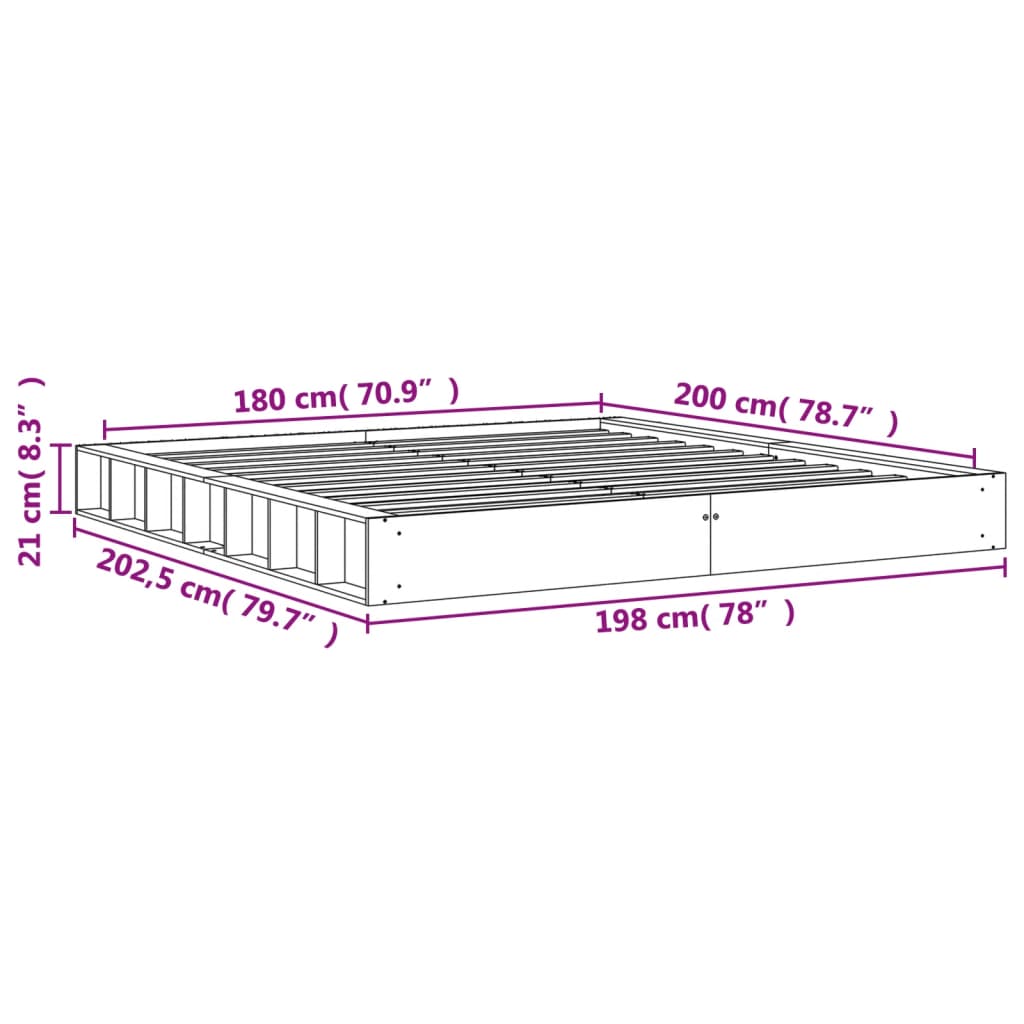 vidaXL Sengeramme uten madrass voksbrun 180x200 cm heltre furu