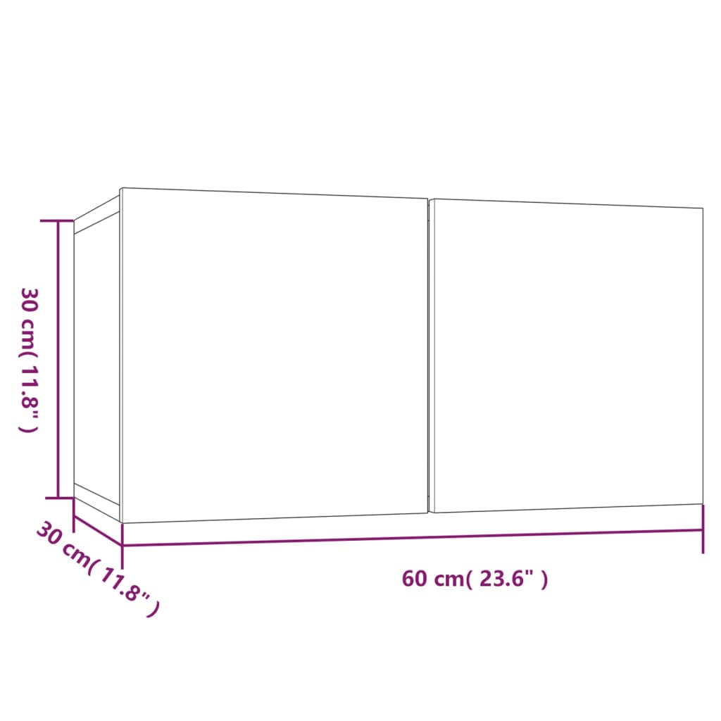 vidaXL Hengende TV-benker grå sonoma 60x30x30 cm konstruert tre