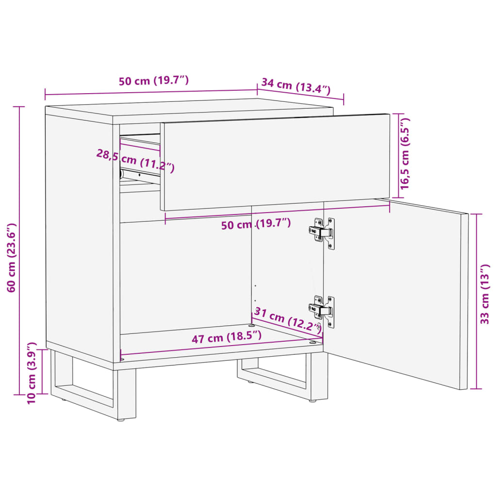 vidaXL Nattbord 50x34x60 cm heltre akasie