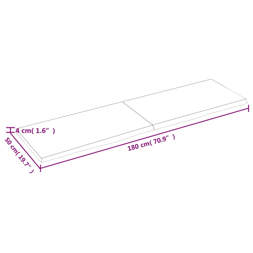 vidaXL Benkeplate til bad mørkebrun 180x50x(2-4) cm behandlet heltre