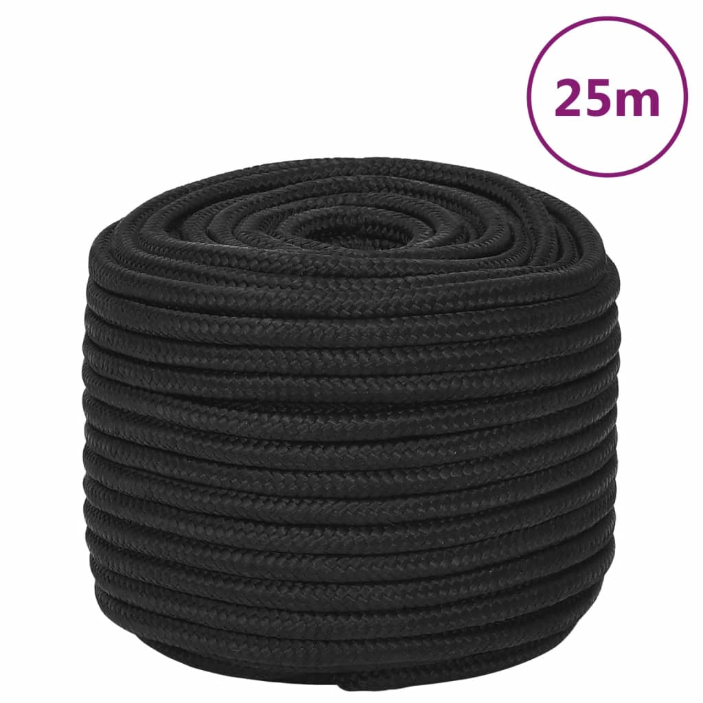 vidaXL Båttau helsvart 14 mm 25 m polypropylen