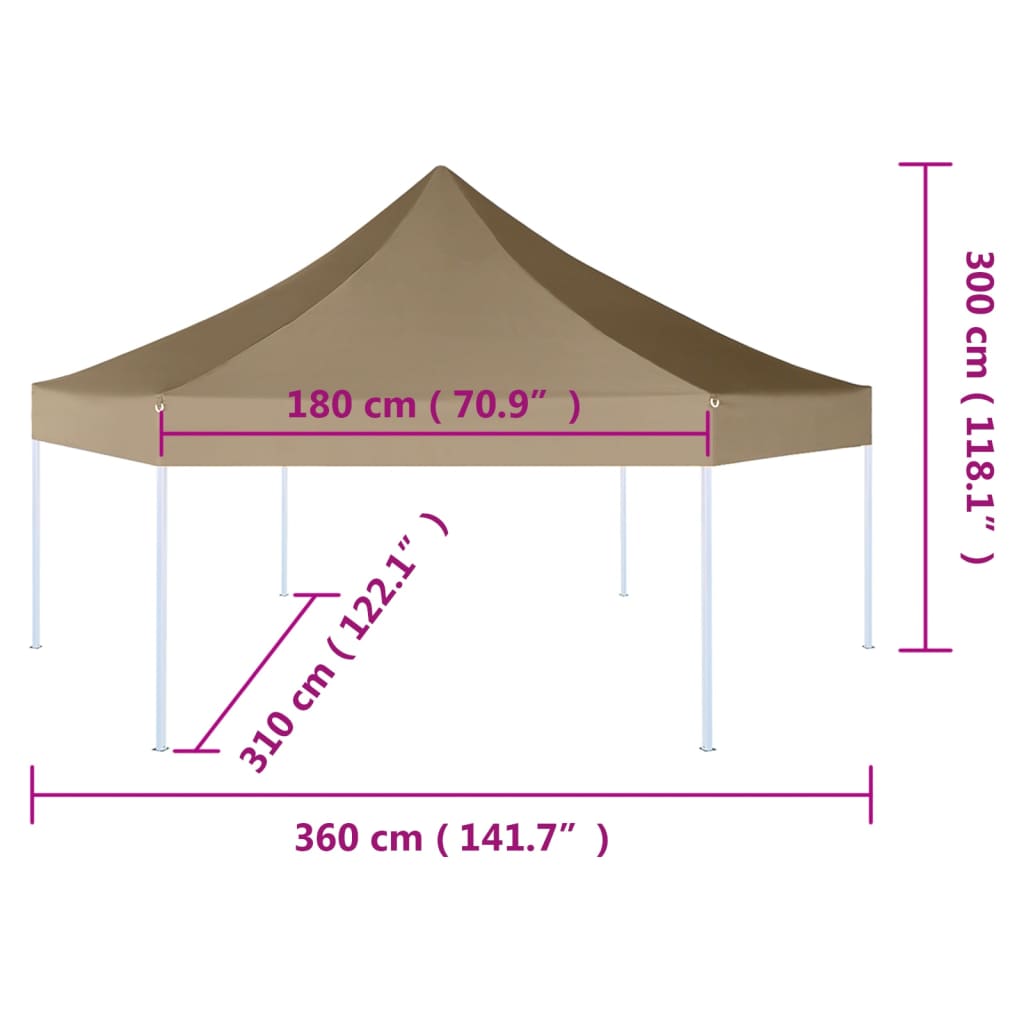 vidaXL Popup partytelt sammenleggbart sekskantet gråbrun 220g/m²