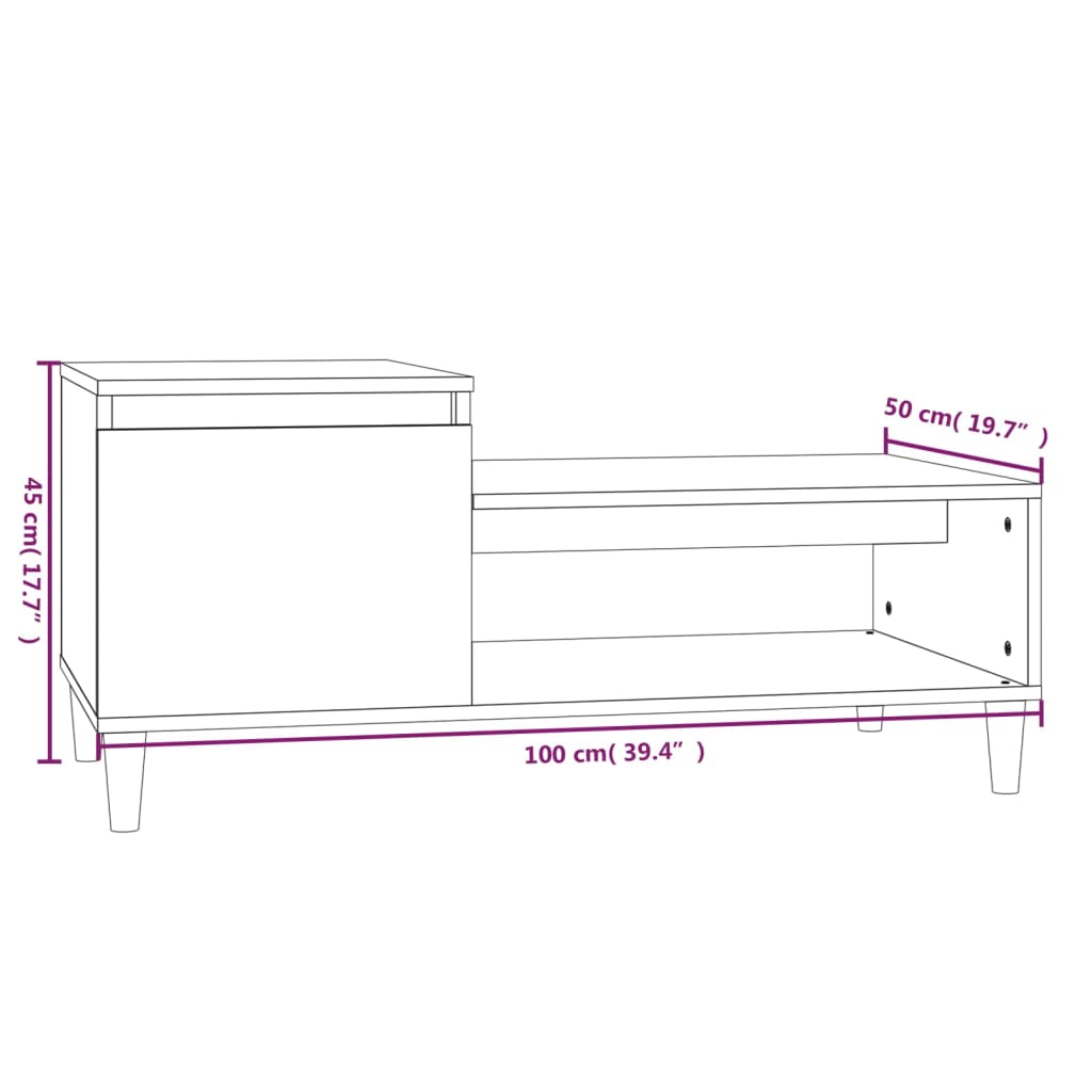 vidaXL Salongbord sonoma eik 100x50x45 cm konstruert tre