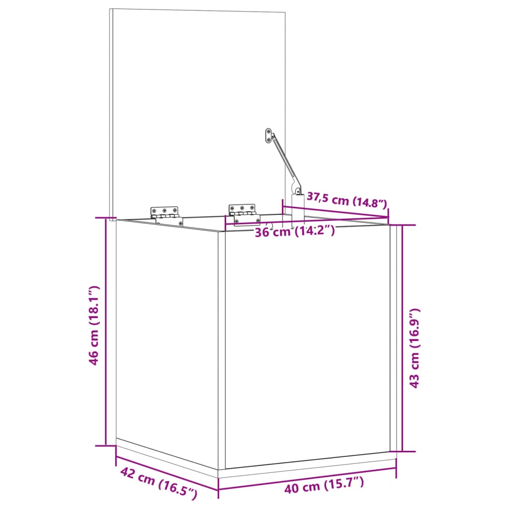 vidaXL Oppbevaringsboks sonoma eik 40x42x46 cm konstruert tre