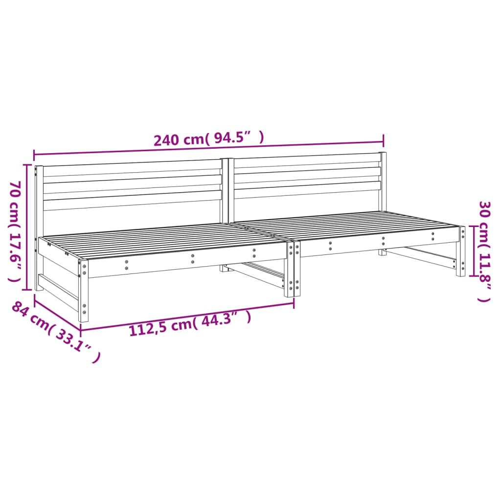 vidaXL Utendørs midtsofaer 2 stk svart 120x80 cm heltre furu