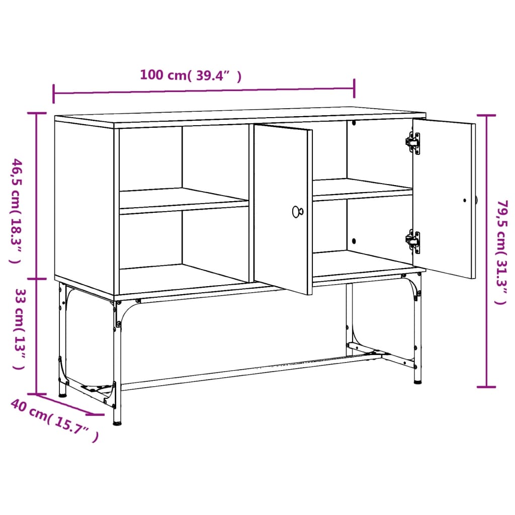 vidaXL Skjenk røkt eik 100x40x79,5 cm konstruert tre