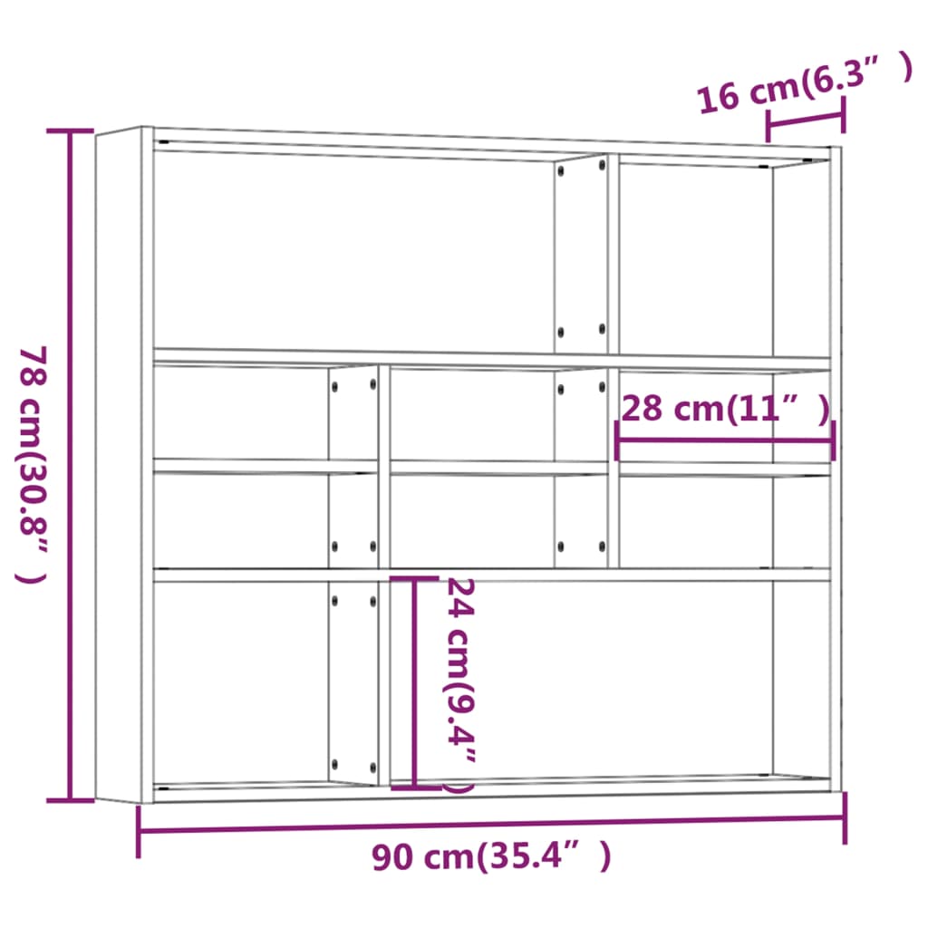 vidaXL Vegghylle røkt eik 90x16x78 cm konstruert tre