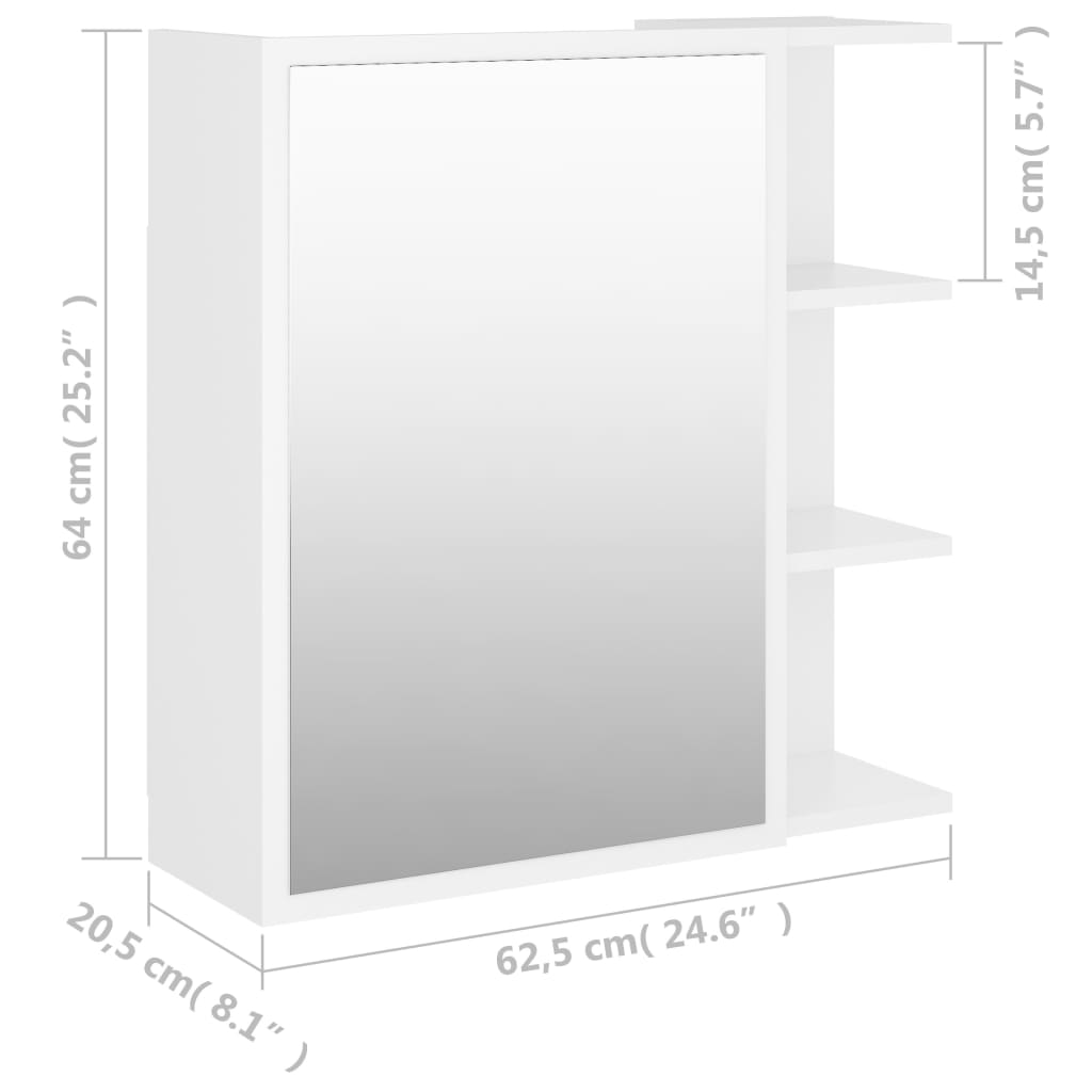 vidaXL Speilskap til baderom hvit 62,5x20,5x64 cm konstruert tre