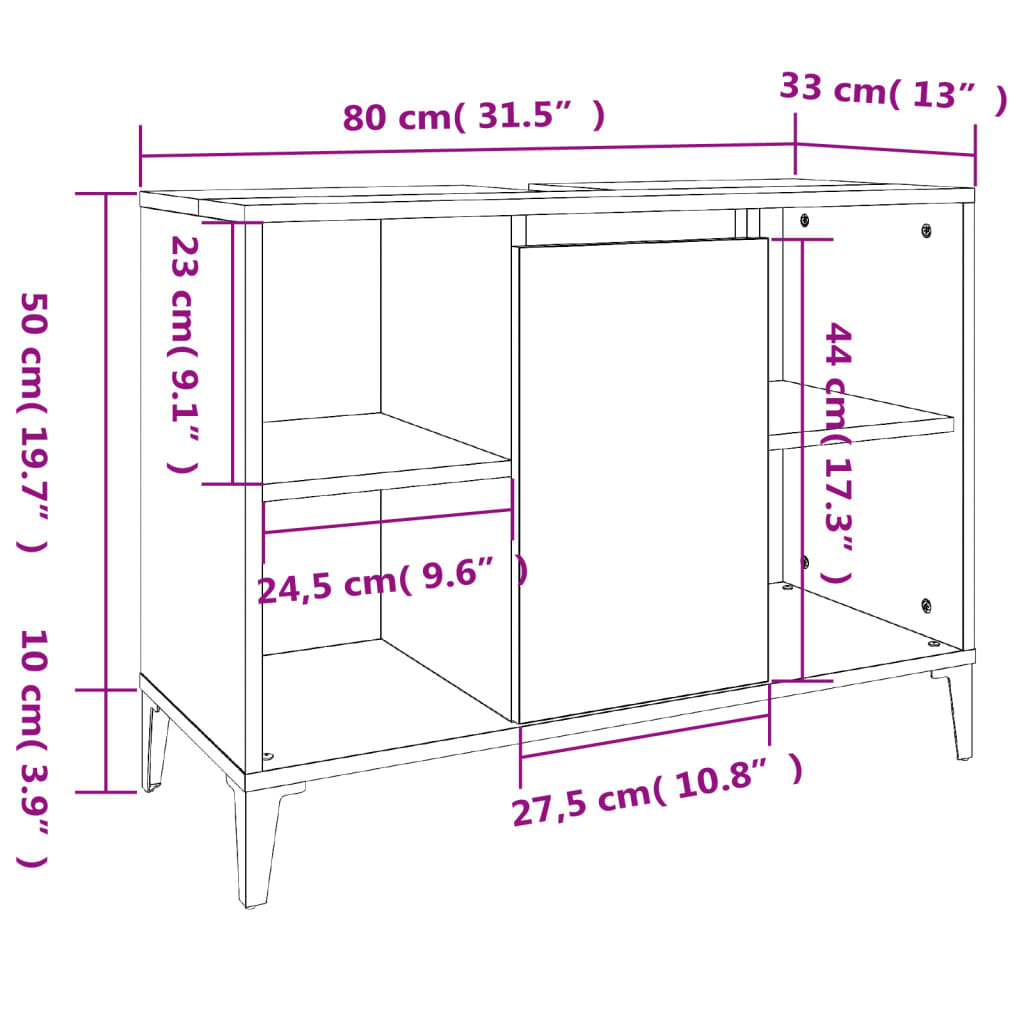 vidaXL Servantskap høyglans hvit 80x33x60 cm konstruert tre