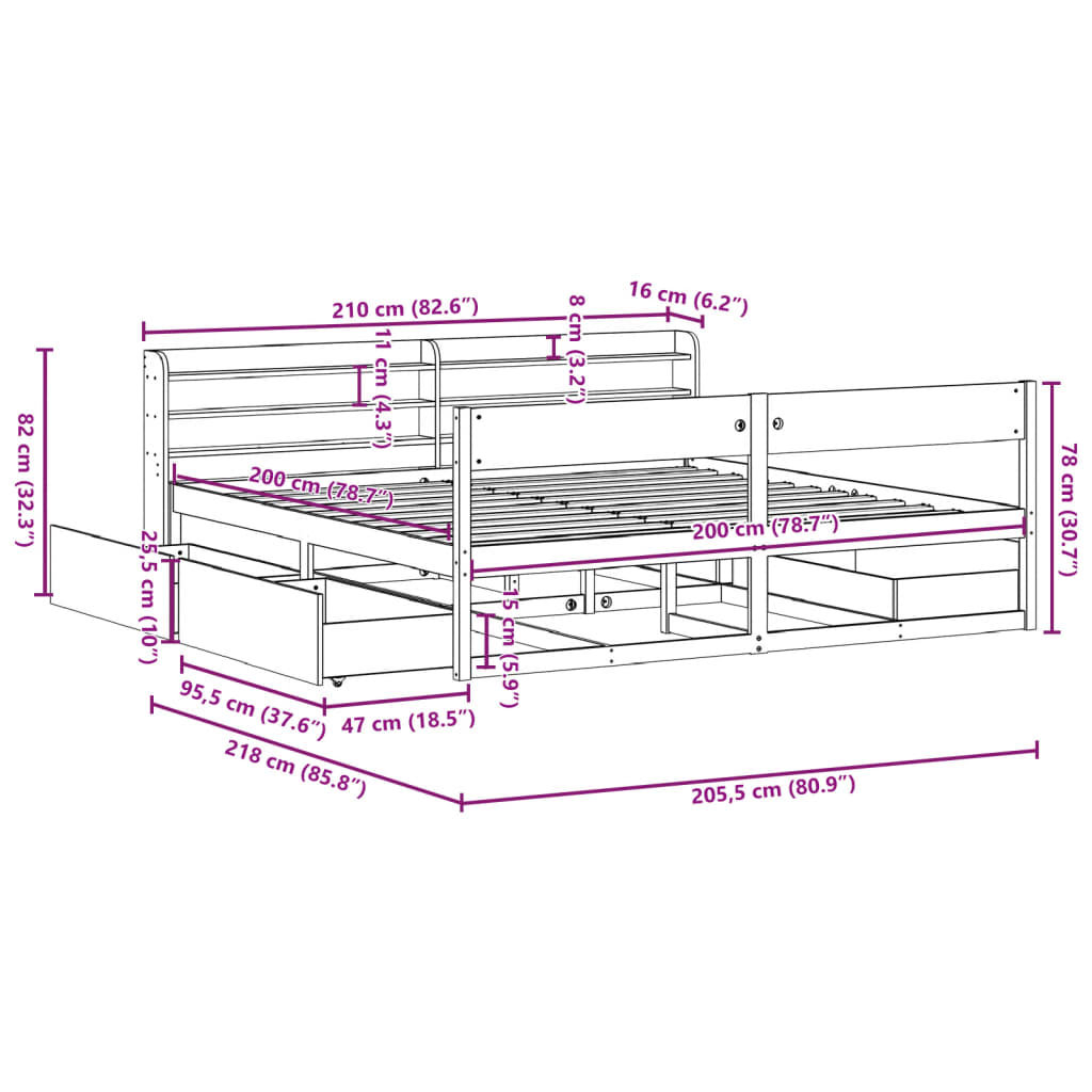 vidaXL Sengeramme uten madrass voksbrun 200x200 cm heltre furu