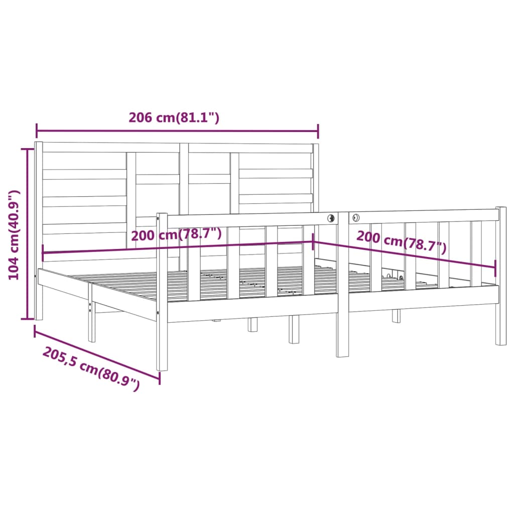 vidaXL Sengeramme svart heltre furu 200x200 cm