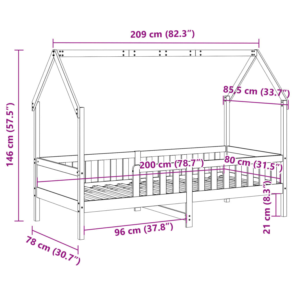 vidaXL Barnesengeramme hvit 80x200 cm heltre furu