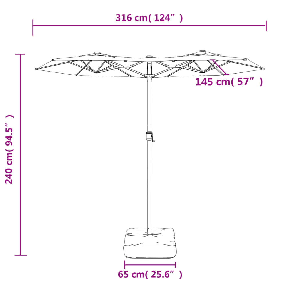 vidaXL Parasoll dobbelt hode med LED asurblå 316x240 cm