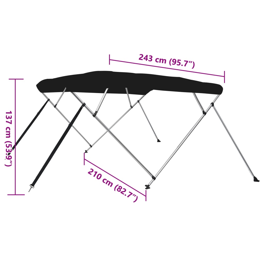 vidaXL Båtkalesje 4-buet svart 243x210x137 cm