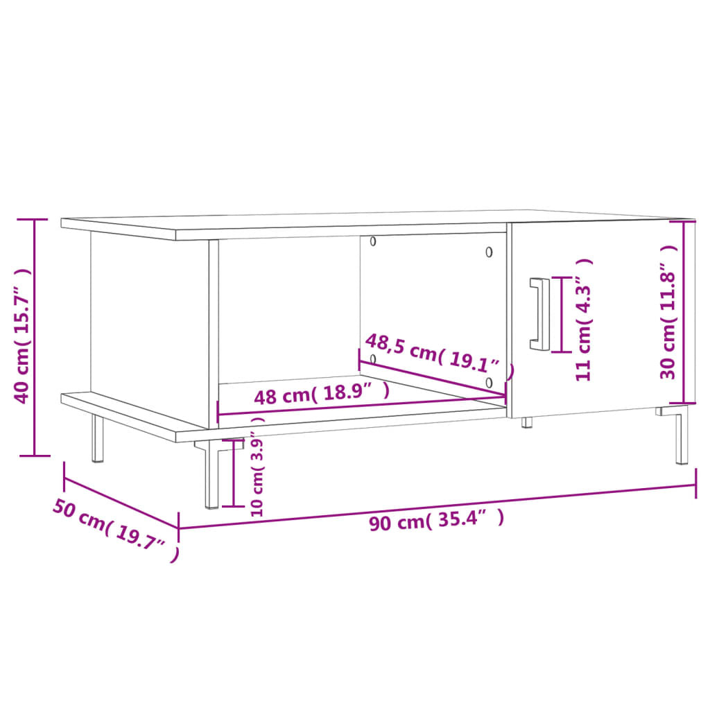 vidaXL Salongbord betonggrå 90x50x40 cm konstruert tre