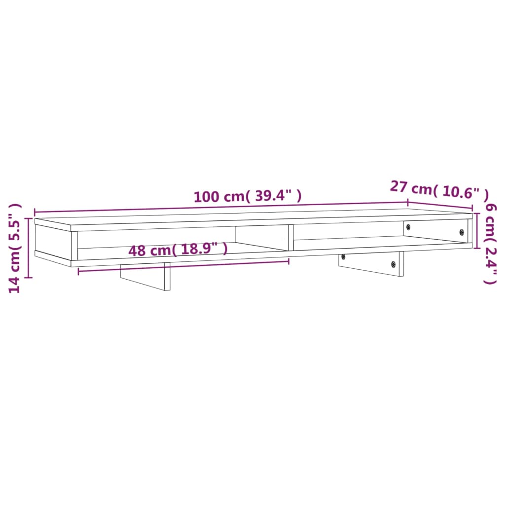 vidaXL Monitorstativ hvit 100x27x14 cm heltre furu