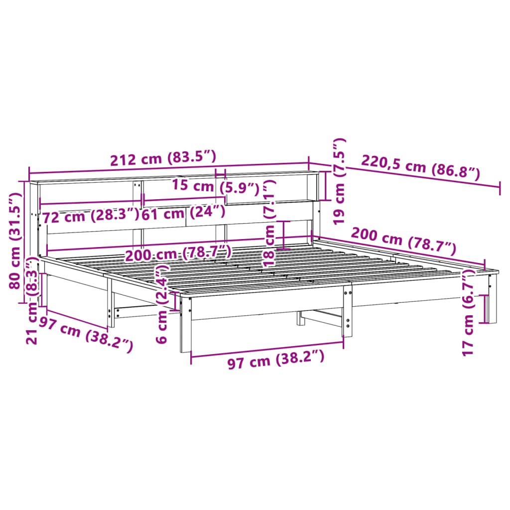 vidaXL Sengeramme med madrass hvit 200x200 cm heltre furu