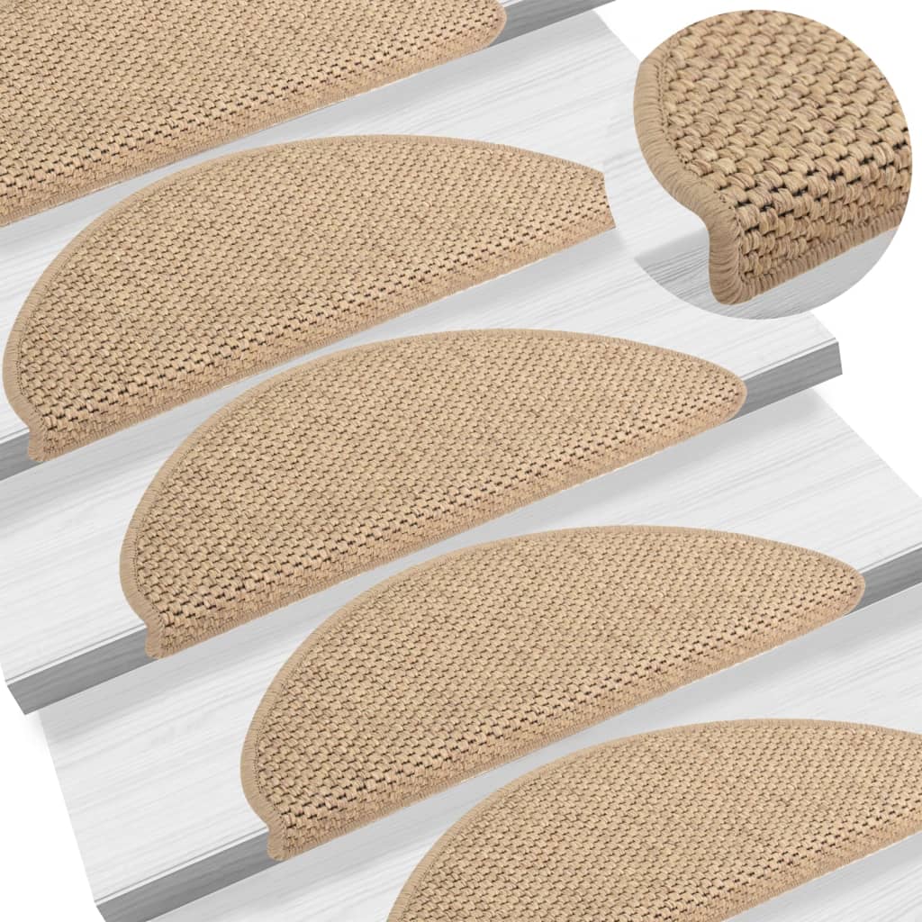 vidaXL Selvklebende trappematter sisal-utseende 15 stk 65x21x4 cm sand