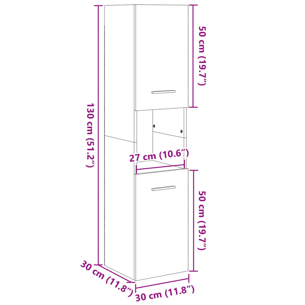 vidaXL Baderomsskap sonoma eik 30x30x130 cm sponplate