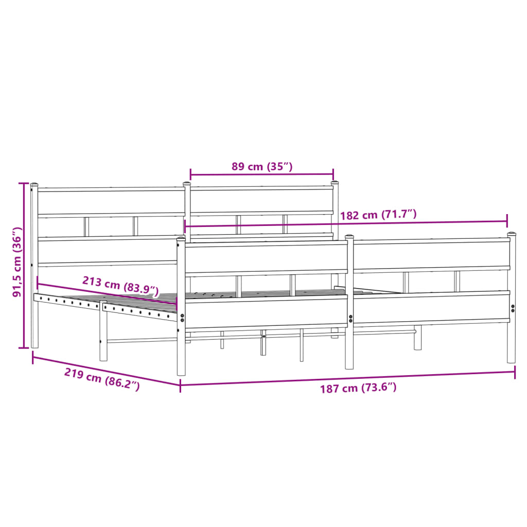 vidaXL Sengeramme i metall uten madrass sonoma eik 183x213 cm