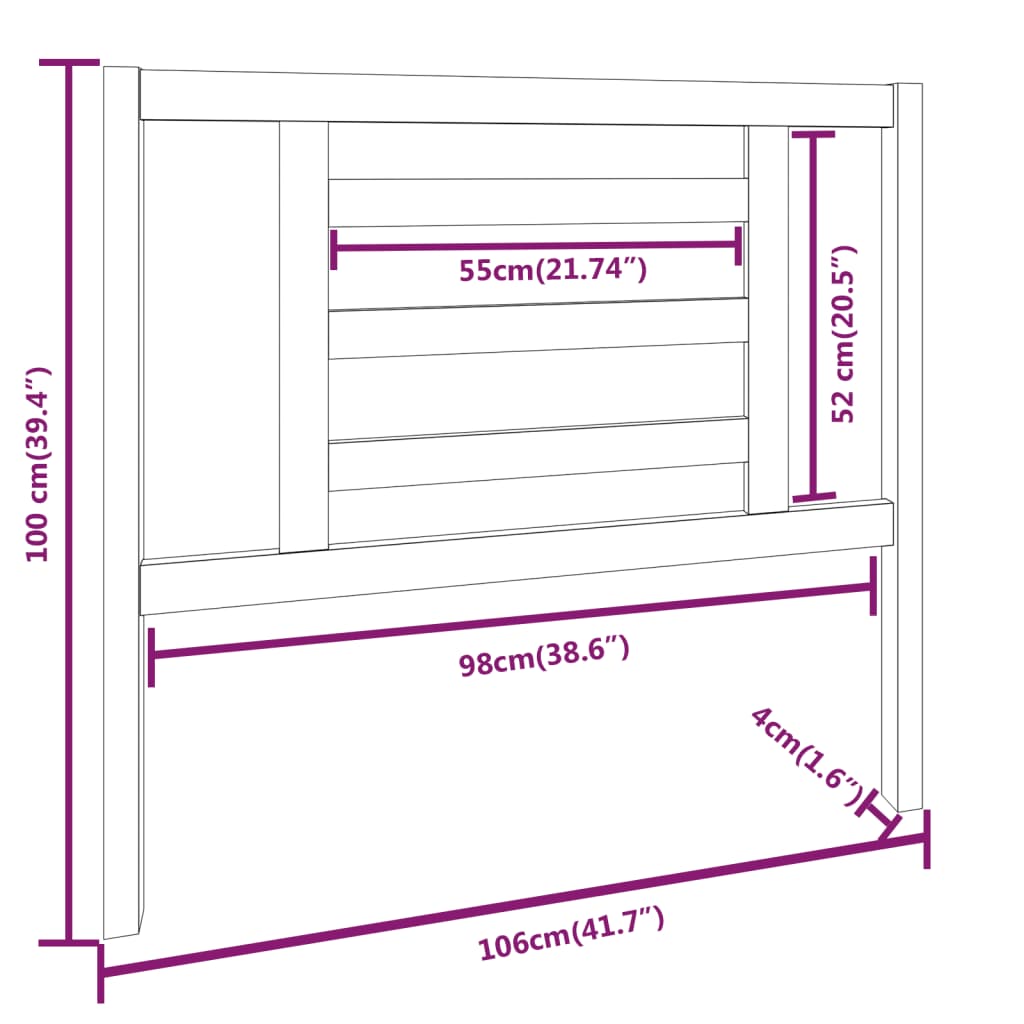 vidaXL Sengegavl 106x4x100 cm heltre furu