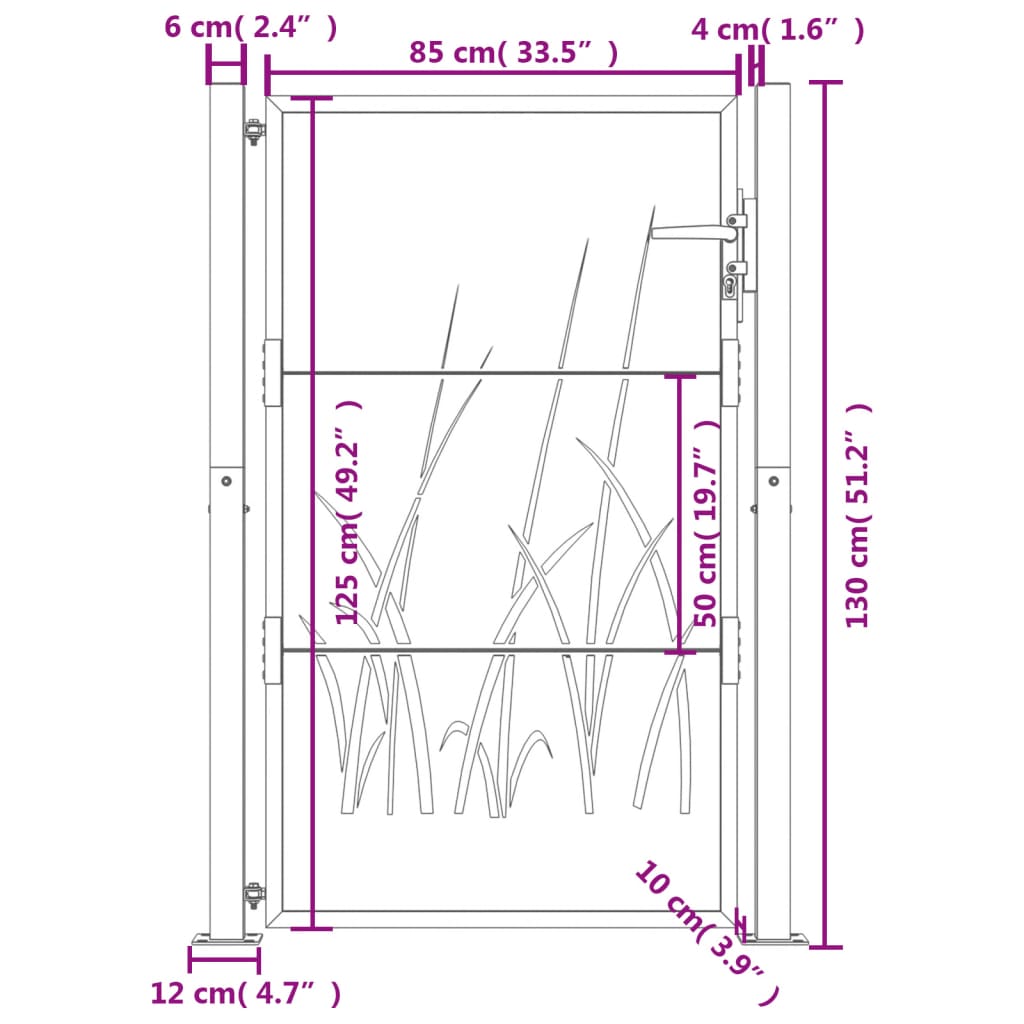 vidaXL Hageport 105x130 cm cortenstål gressdesign