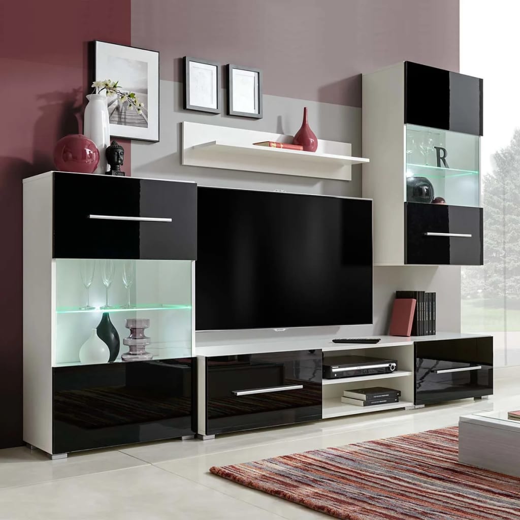 TV-møbel med skap LED-lys deler svart | vidaXL.no