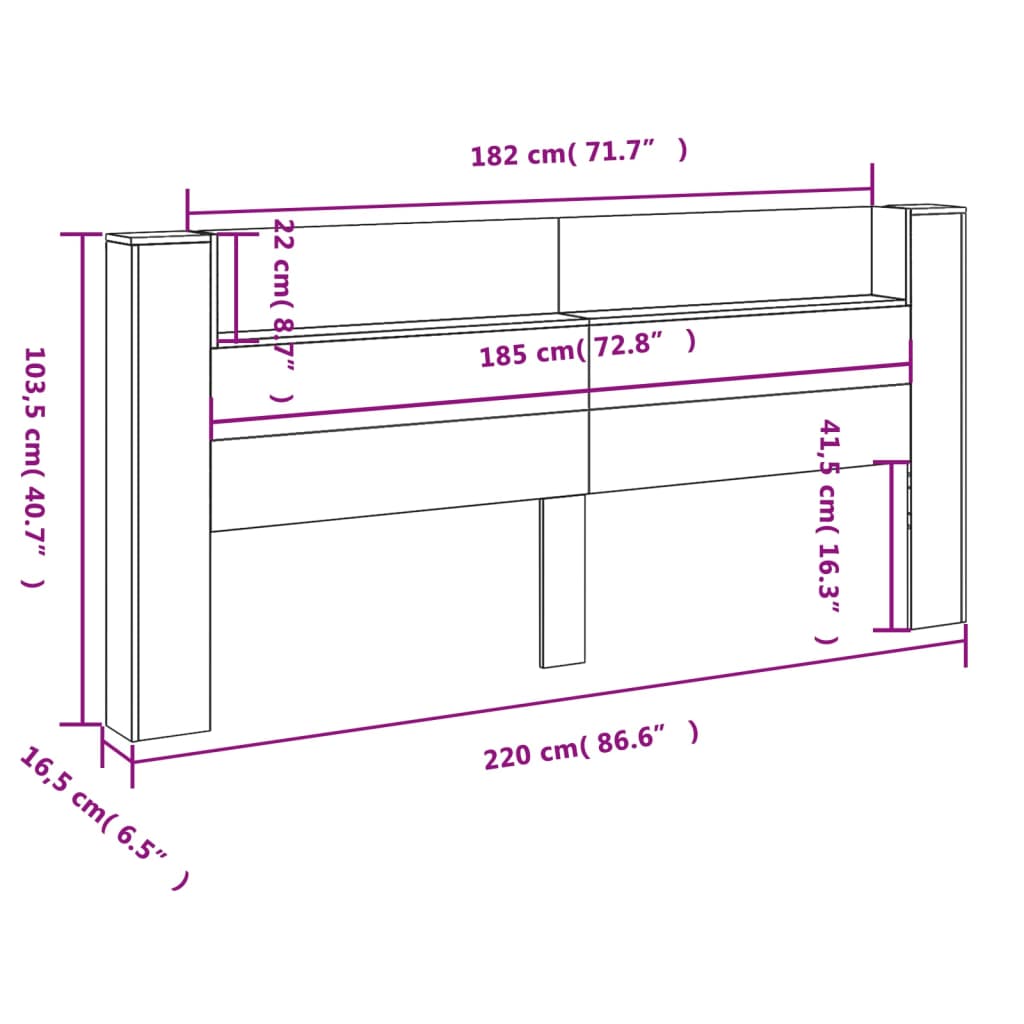 vidaXL Hodegavl skap med LED grå sonoma 220x16,5x103,5 cm