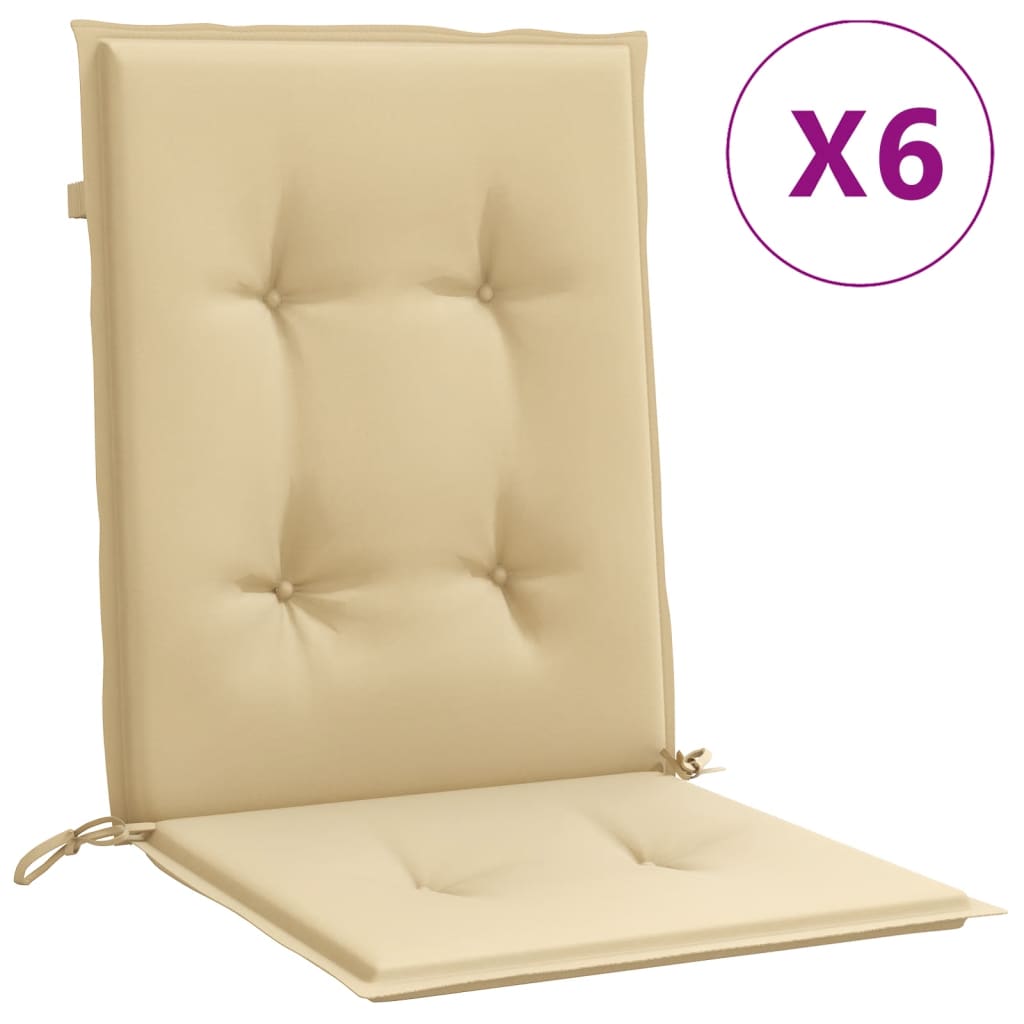 vidaXL Stolputer med lav rygg 6 stk melert beige 100x50x4 cm stoff