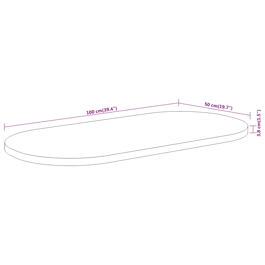 vidaXL Bordplate 100x50x3,8 cm oval heltre akasie