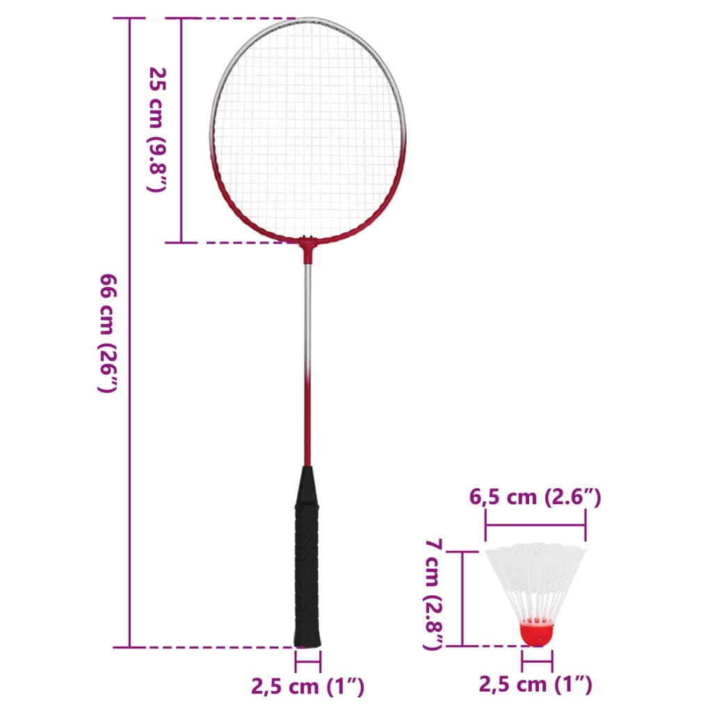 vidaXL Badmintonsett med 4 racketer og nett 620x151 cm