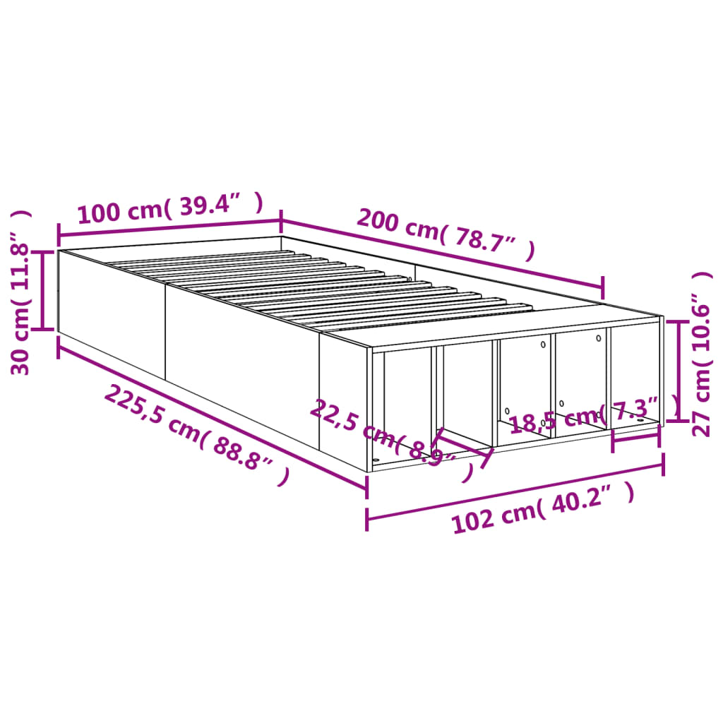 vidaXL Sengeramme røkt eik 100x200 cm konstruert tre