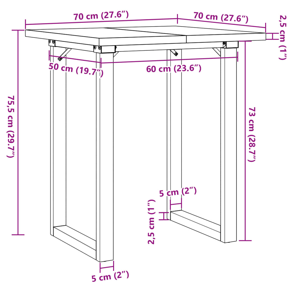 vidaXL Spisebord O-ramme 70x70x75,5 cm heltre furu og støpejern