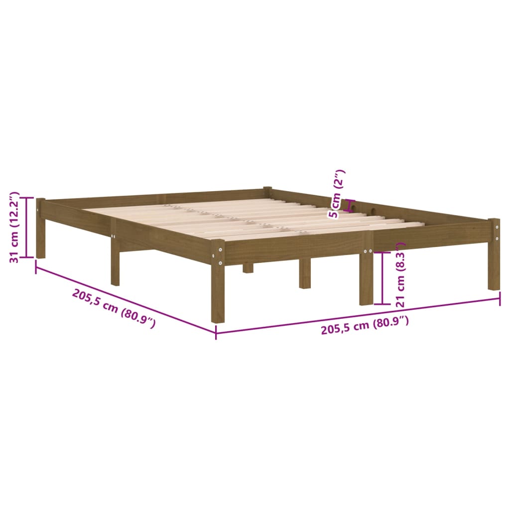 vidaXL Sengeramme honningbrun heltre furu 200x200 cm