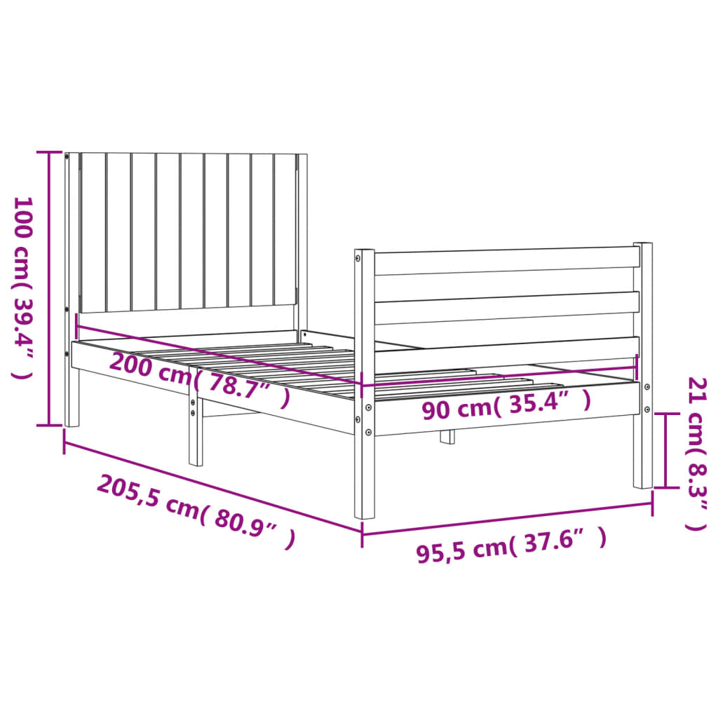 vidaXL Sengeramme med hodegavl svart 90x200 cm heltre