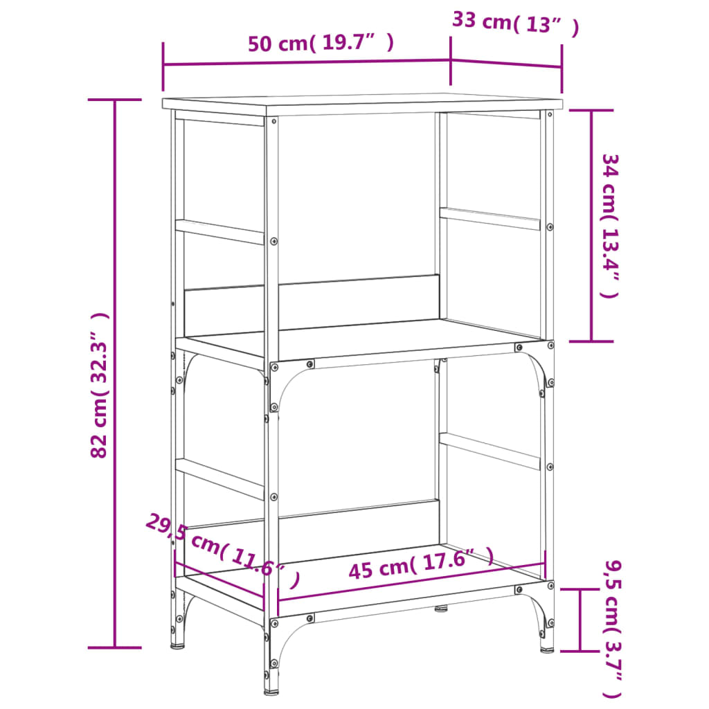 vidaXL Bokhylle svart 50x33x82 cm konstruert tre