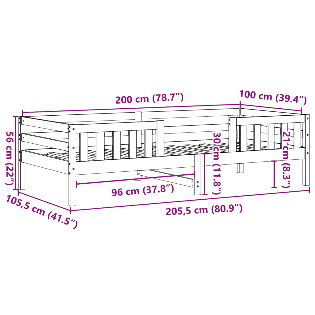 vidaXL Sengeramme uten madrass voksbrun 100x200 cm heltre furu