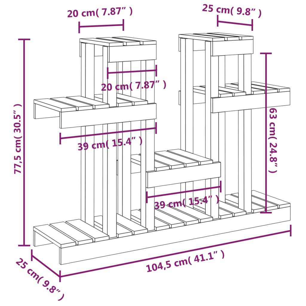 vidaXL Plantestativ 104,5x25x77,5 cm heltre furu