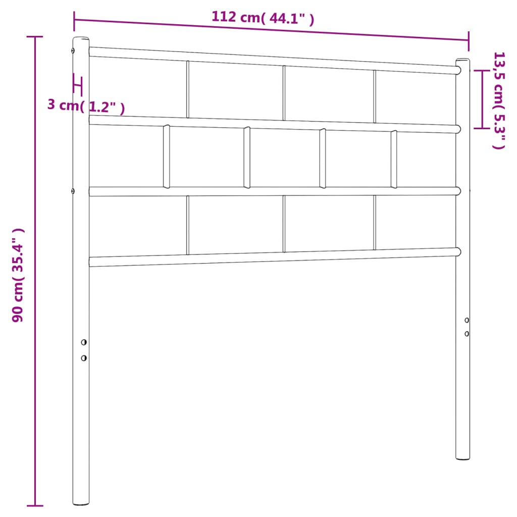 vidaXL Sengegavl i metall hvit 107 cm