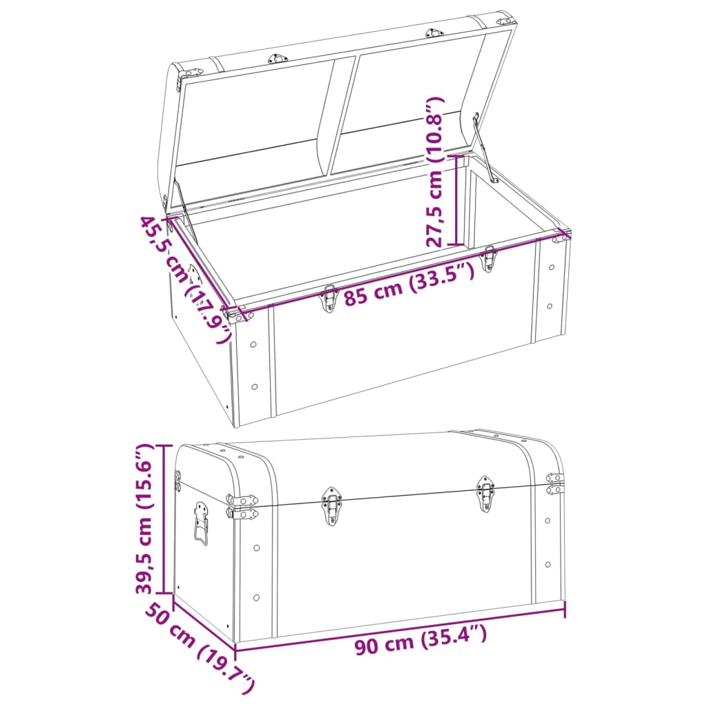 vidaXL Skattekiste med låser mørkebrun 90x50x39,5 cm kryssfiner