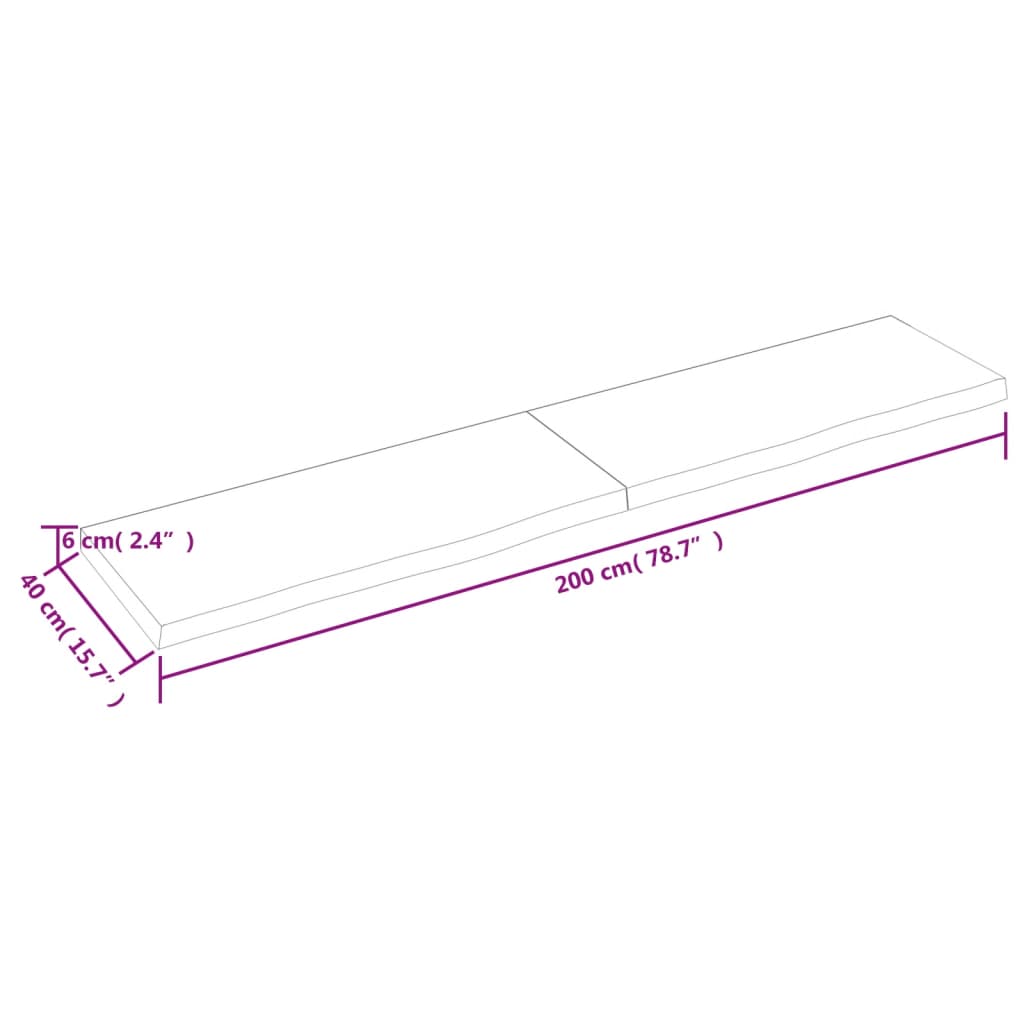 vidaXL Benkeplate til bad lysebrun 200x40x(2-6) cm behandlet heltre