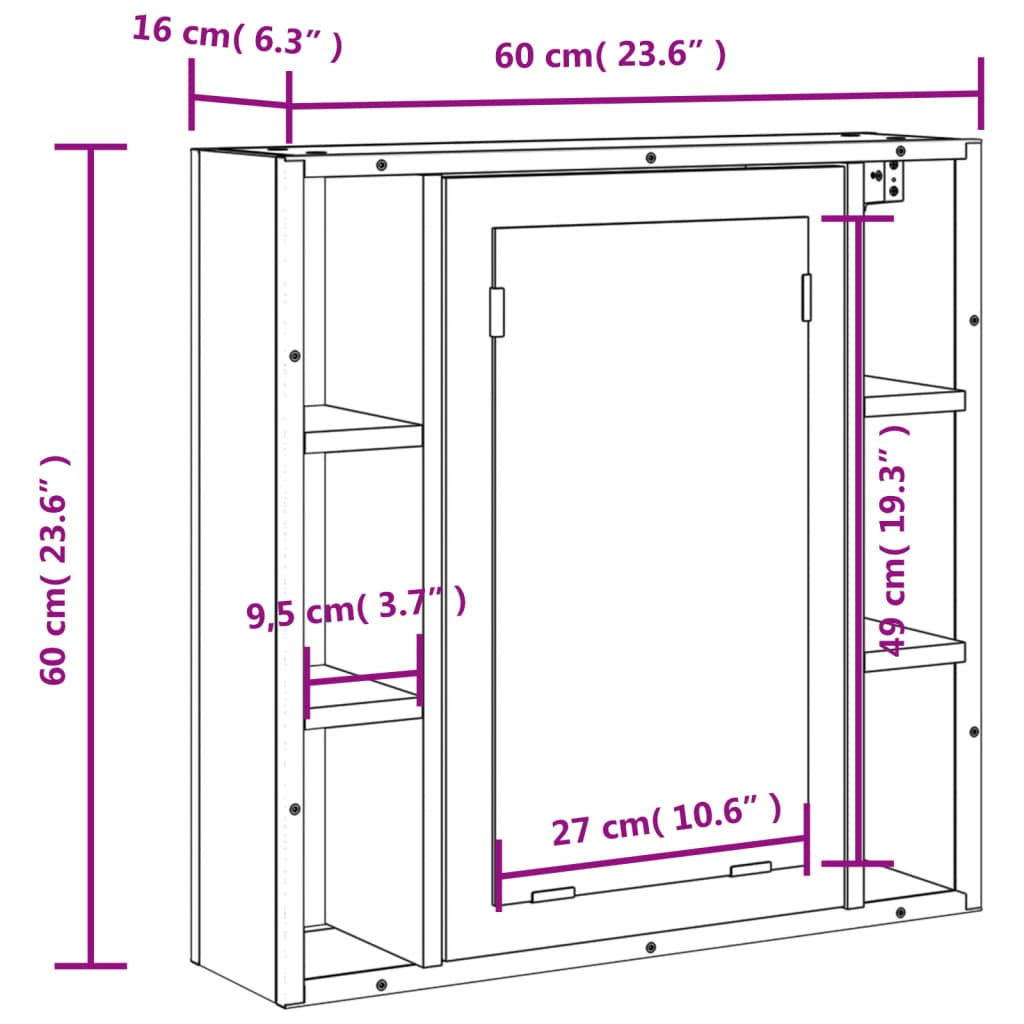 vidaXL Baderomsskap med speil brun eik 60x16x60 cm konstruert tre