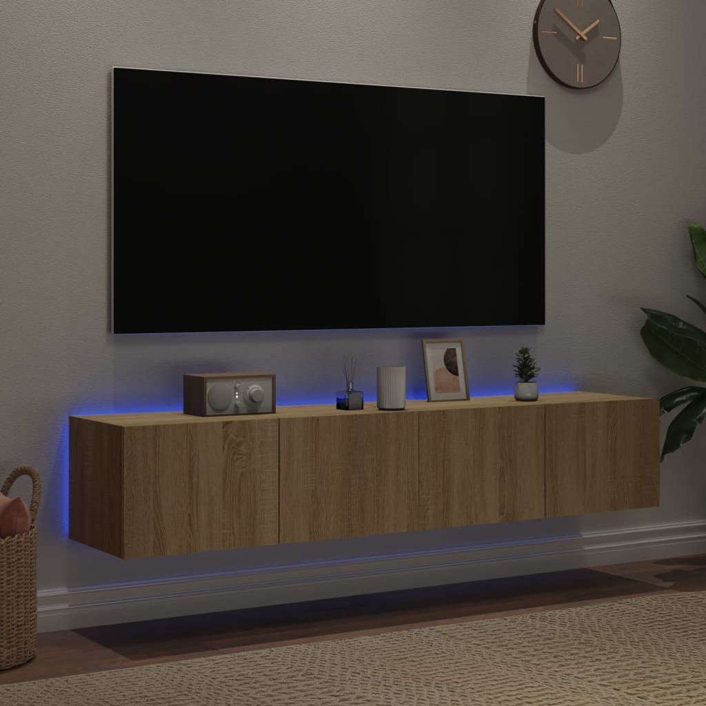 vidaXL Vegghengte TV-benker med LED 2 stk sonoma eik 80x35x31 cm