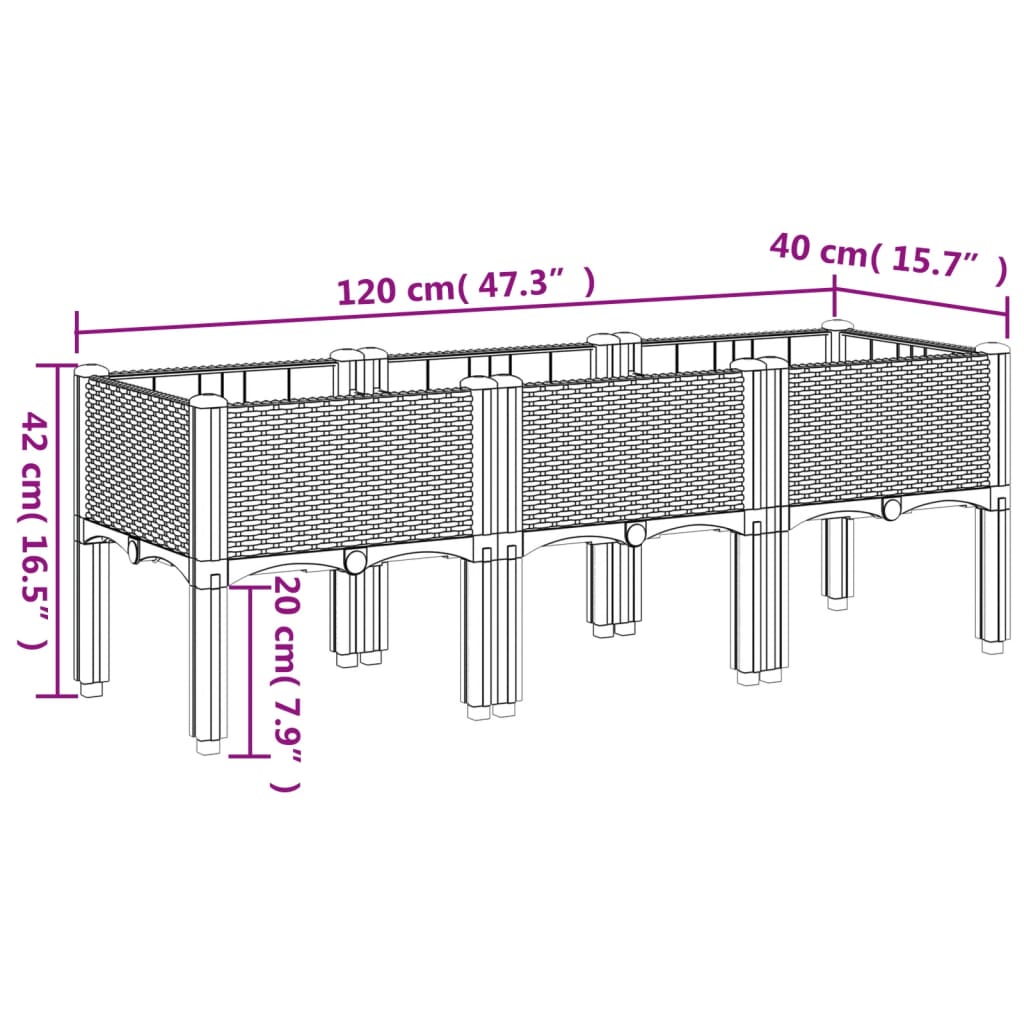 vidaXL Plantekasse med ben brun 120x40x42 cm PP