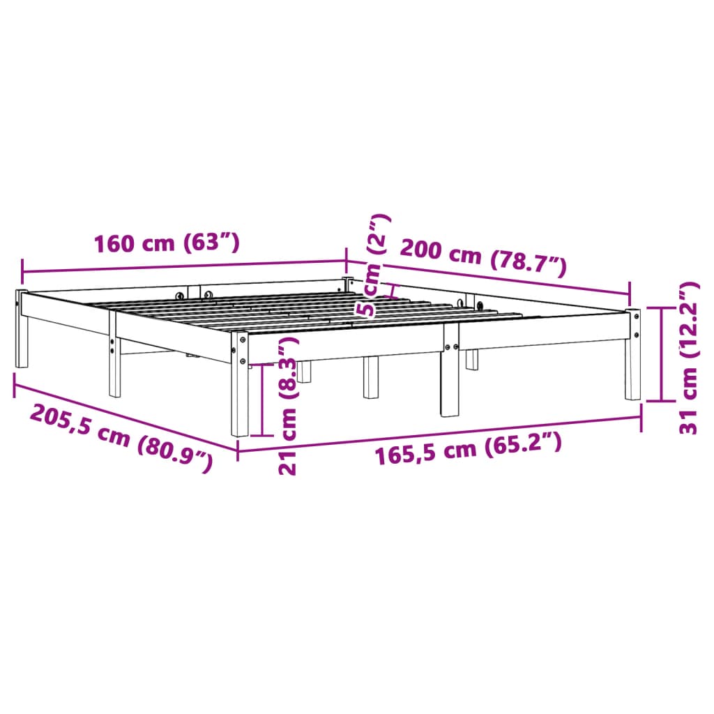 vidaXL Sengeramme uten madrass voksbrun 160x200 cm heltre furu