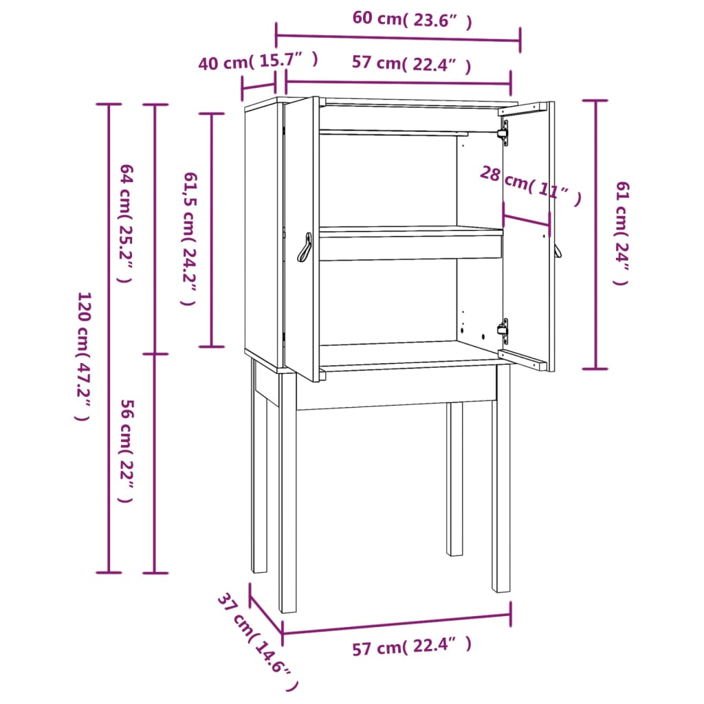 vidaXL Highboard grå 60x40x120 cm heltre furu